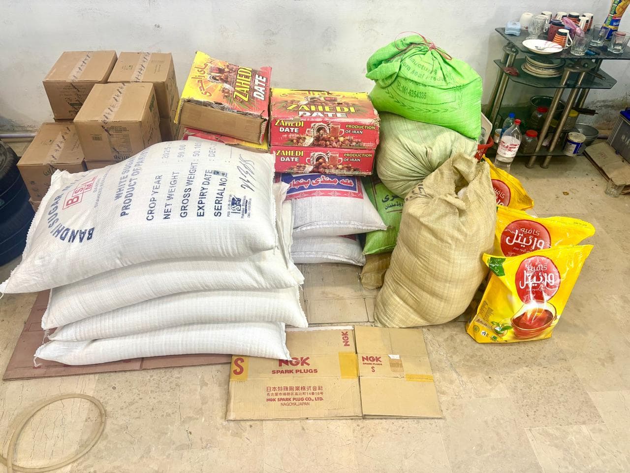 Bulk food support supplies including flour bags and cooking oil
