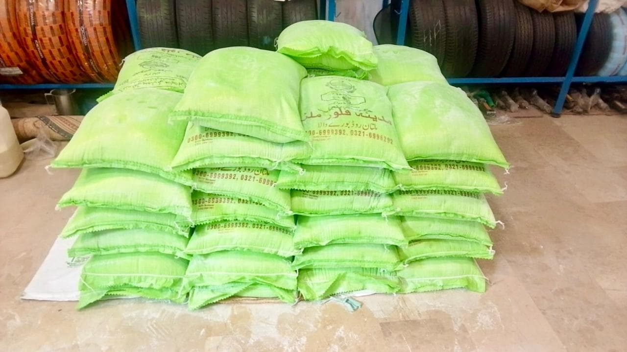 Stacked flour bags for food distribution